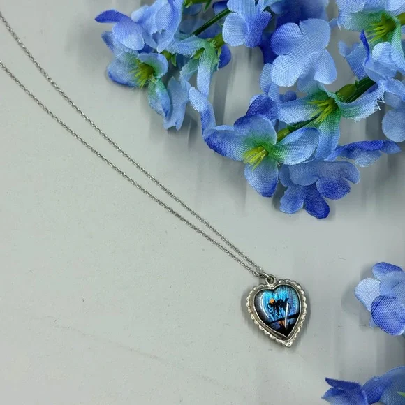 Sterling Silver Morpho Reversible Vintage Heart Pendant Necklace ULTRA UNIQUE - Picture 4 of 9
